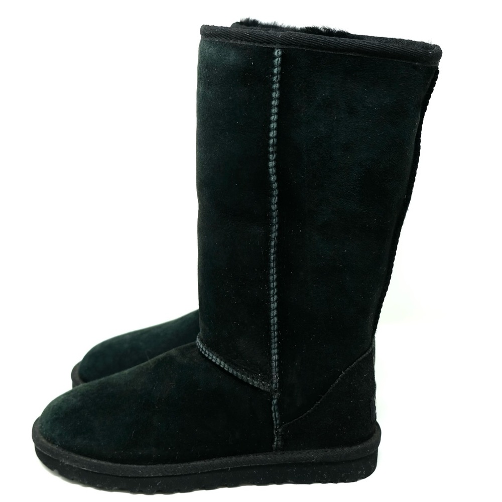 UGG Black Tall Suede Shearling-Lined Winter Boots